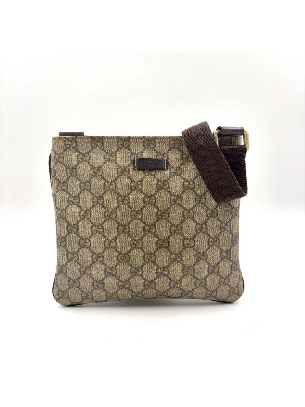 Gucci GG Supreme Leather Khaki Beige Dark Brown Shoulder Bag Gold